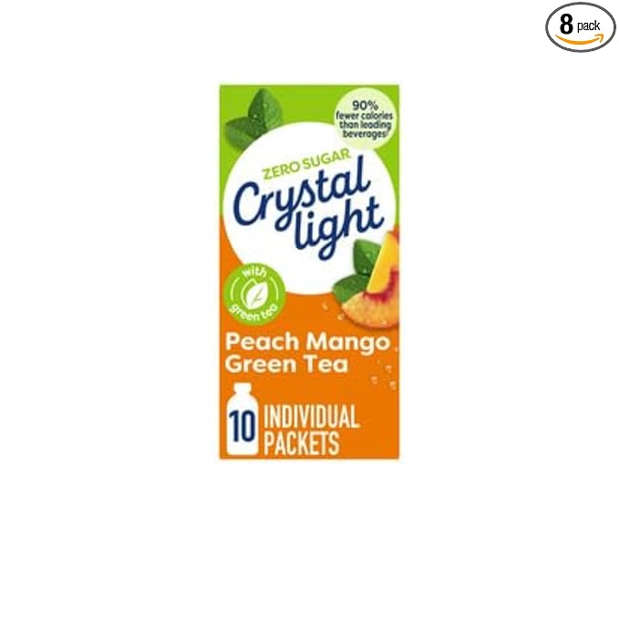 Crystal Light On The Go Peach Mango Green Tea Drink Mix 10-Packet Box (Pack of 8)
