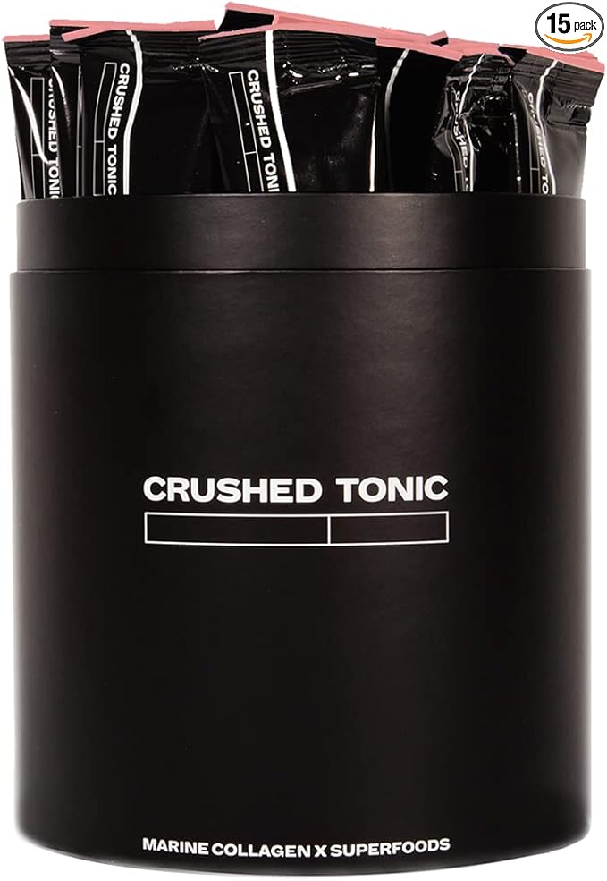 Crushed Tonic Korean Beauty Collagen Coffee | Hydrolyzed Marine Collagen Peptides + Arabica Coffee | K-Beauty Drink | Gluten-Free Halal &amp Kosher (Coffee 15 Servings Sticks)