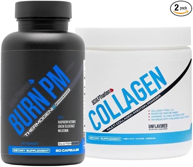 Sculpt Nation by V Shred Burn PM and Collagen Peptides Powder Bundle