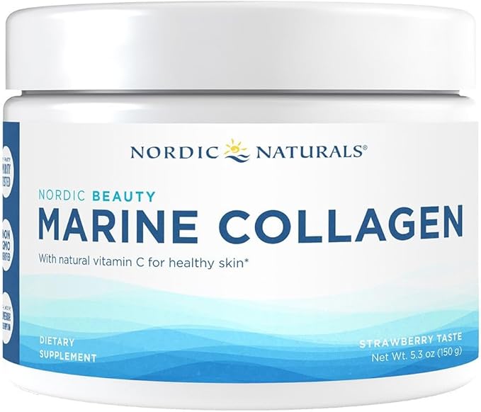 Nordic Naturals Nordic Beauty Marine Collagen Powder Strawberry - 5.29 Ounces - Collagen Powder Supplement for Healthy Skin Joints and Bones Vitamin C for Antioxidant Support - 30 Servings