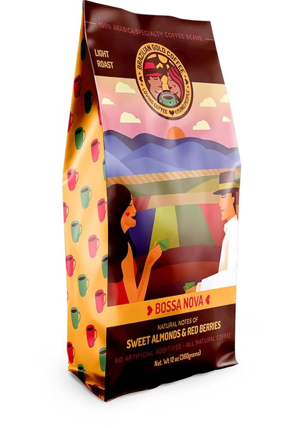 Brazilian Gold Coffee Gourmet Low Acidity 100% Arabica Coffee Whole Bean 12 oz (Sweet Almonds &amp Red Berries Light Roast)