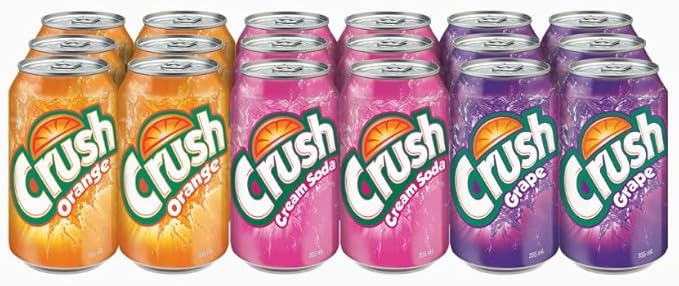 18 pack of Soda Pop Soft Drink Variety Pack Orange Grape Strawberry Crush Cans 12oz
