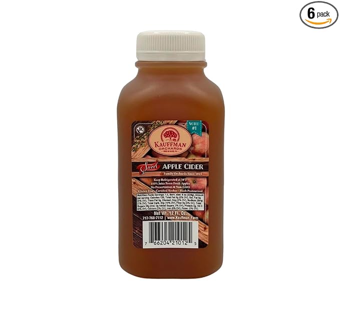Kauffman's Fruit Farm Orchards Homemade Fresh-Pressed Apple Cider Frozen for Shipping 12 Oz. Single-Serve (Pack of 6)