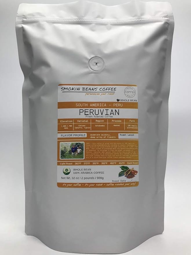 Smokin Beans 2-Pound Peru Lonya Grande Freshly Roasted Coffee Washed Processing Medium Roast Premium Whole Bean Specialty Coffee
