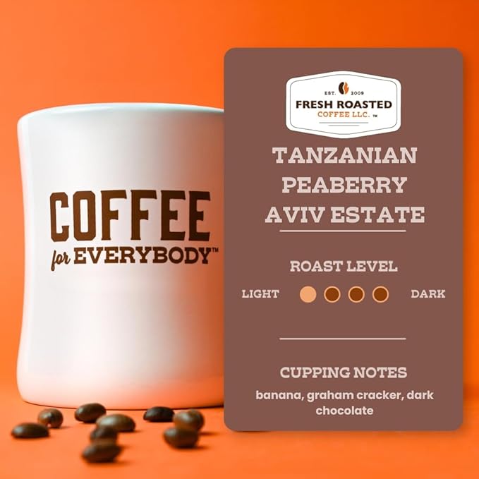 Fresh Roasted Coffee Tanzanian Peaberry Light Roast 72 Pods for K Cup Brewers