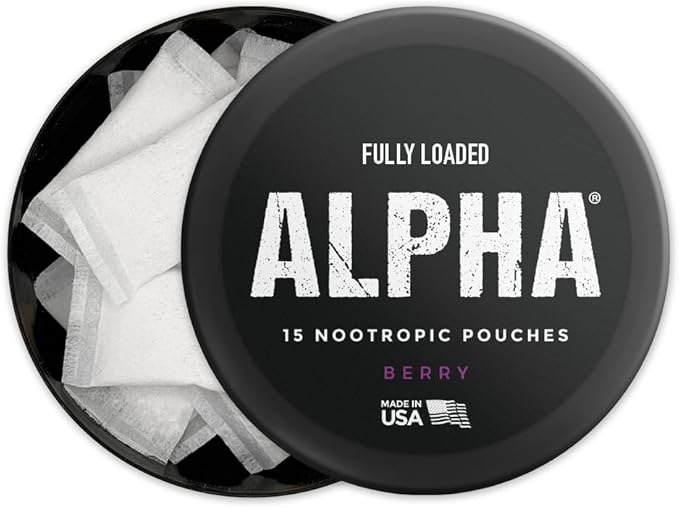 Fully Loaded Alpha Nootropic Pouches (Berry) - 5 Cans - 15 Pouches per can - Effective Nootropic Delivery Nic Pouch Replacement - Faster Absorption Alpha GPC L-Tyrosine GABA