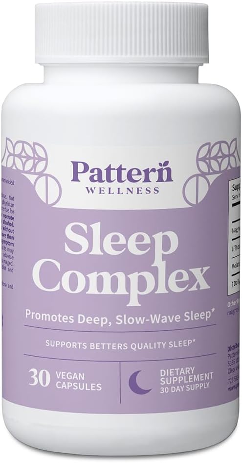 Pattern Wellness Sleep Complex – Supports Relaxation &amp Healthy Sleep Patterns – with Melatonin L-Theanine &amp Magnesium – 30 Vegan Capsules