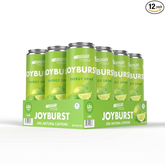 No Sugar Joyburst Energy Drink Lime 0 Calorie 0 Sugar Sugar Free Energy Drink with Natural Caffeine Hint of Sweetness and Refreshing Sparkling Water - 12 Packs