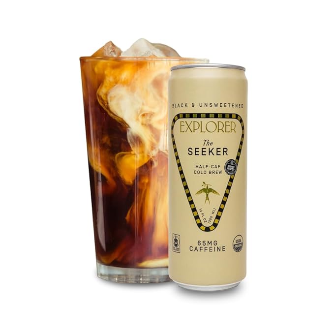 Explorer Seeker Ready-to-Drink Organic Cold Brew Coffee with 65 mg of Caffeine per Serving Black Unsweetened and Fair Trade 12 fl oz (Pack of 12)