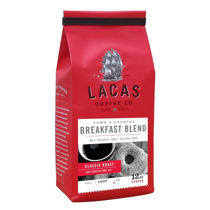 Lacas Coffee Company Medium Fine Ground Coffee 12oz Bag (2 bags Town &amp Country (Breakfast Blend))