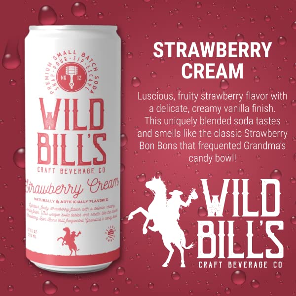 Wild Bill's Craft Soda Soft Drinks Fruity Variety Pack Strawberry Grape Rocket Pop Orange Cream Pure Cane Sugar Caffeine Free NO High Fructose Corn Syrup Gluten Free 12 Pack