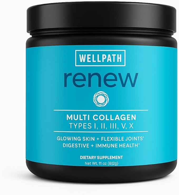 WellPath Multi Collagen Peptides Powder for Women | Renew Multi Collagen Protein for Hair Nails Skin | Hydrolyzed Bovine Marine &amp Chicken Sources | Types I II III V X | 11 oz | 40 Servings