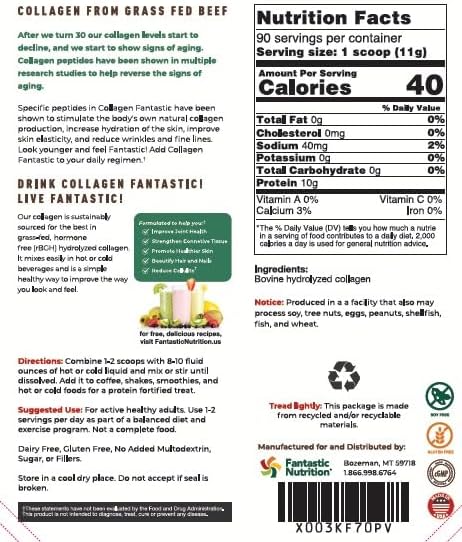 Collagen Peptides Powder Unflavored 2.2lb – Grass-Fed Bovine Protein for Joints Bones &amp Skin – Type I &amp III Hydrolyzed Collagen – Gluten-Free Non-GMO &amp Soy-Free – 90 Servings