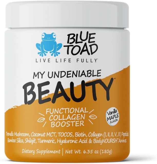 Blue Toad Botanicals Vegan &amp Bovine Collagen Booster/Creamer 6.35 oz Powder - Madagascar Vanilla - Supporting Healthy Hair Skin Nails with Energy-Boosting Coconut MCT's | 30 Servings!