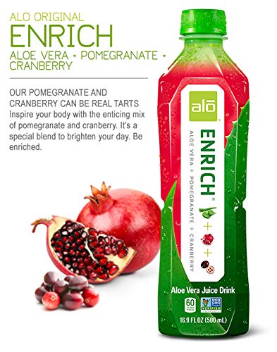 ALO Aloe Vera Juice Drink | ENRICH - Pomegranate + Cranberry | 16.9 fl oz Pack of 12 | Plant-Based Drink with Real Aloe Pulp