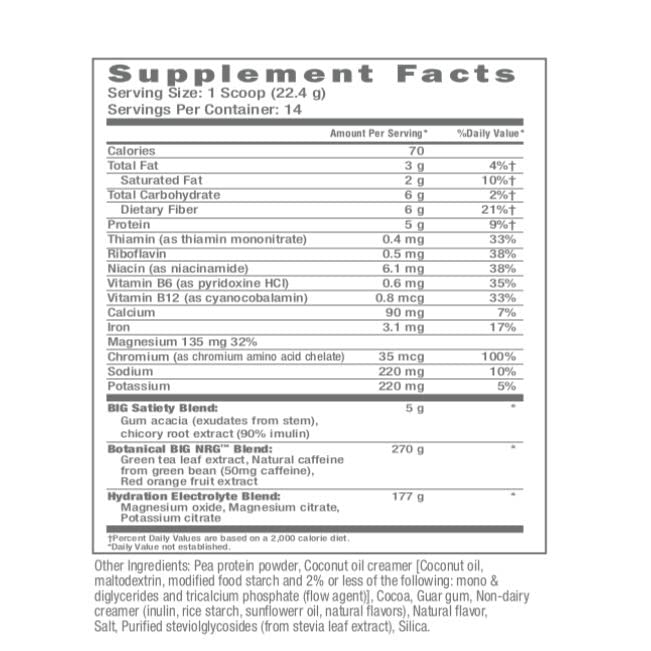 Consult Health BIG NRG Energy Infused Satiety Shake - Chocolate Flavor – Energy Infused Powder Shake Mix – Helps Bridge Hunger-gap Between Meals - Green Tea Leaf and Red Orange Extract - 22.11 oz. (1p
