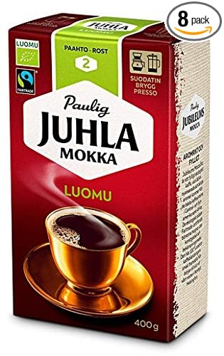 Paulig Juhla Mokka Luomufine ground Coffee 8 Packs of 400g