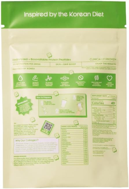 Crushed Tonic Marine Collagen Powder Korean Beauty Drink with Hydrolyzed Collagen Peptides for Skin Hair &amp Nails | Gluten-Free Halal &amp Kosher (Honeydew Milk 60 Servings (300 g) Pouch)