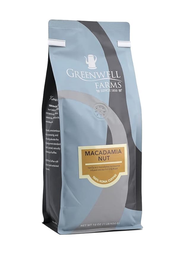 Greenwell Farms 100% Hawaiian Kona Coffee - Macadamia Nut Flavor Whole Bean 16oz