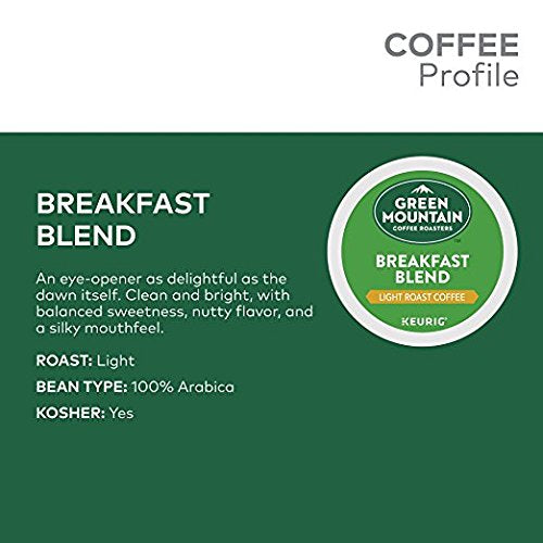 Green Mountain Coffee Roasters Breakfast Blend Flavor Coffee Keurig Single-Serve K-Cup Pods Light Roast