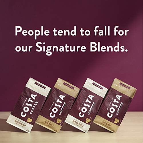 Costa Coffee Whole Bean Coffee Signature Blend Dark Roast 12oz each Rainforest Alliance Certified (Pack of 4)