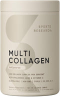 Sports Research® Multi Collagen Protein Powder - Food Sourced Collagen Peptides (Type I II III V X) with Hyaluronic Acid + Vitamin C - Gluten Free · Non-GMO · 30 Servings (Unflavored)