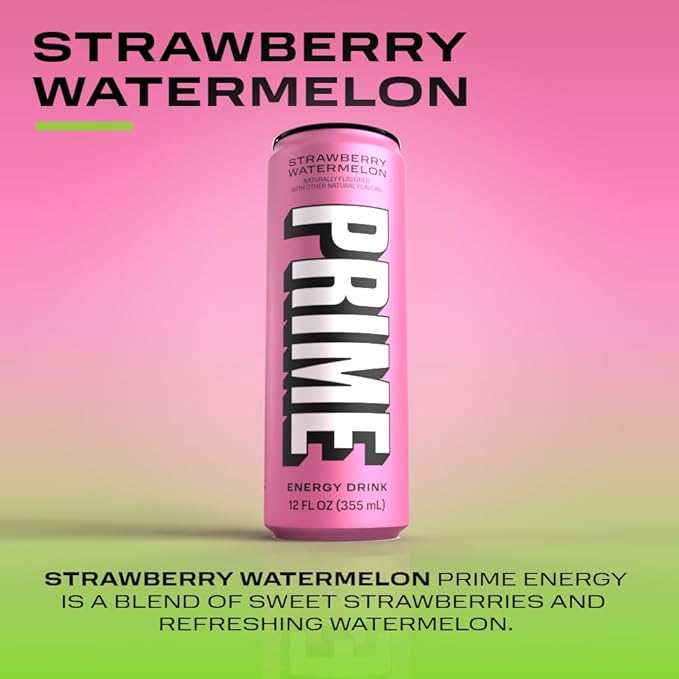 PRIME Energy STRAWBERRY WATERMELON | Zero Sugar Energy Drink | 200mg Caffeine with 355mg of Electrolytes and Coconut Water for Hydration| Vegan | Gluten Free |12 Fluid Ounce | 12 Pack