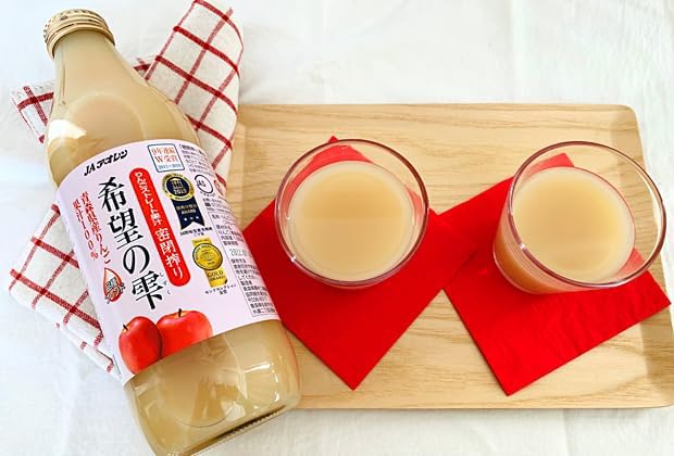100% Japanese Apple Straight Juice 1000ml (Pack of 2 Glass Bottles) JA Aoren Aomori Shizuku of Hope No Sugar Added No Preservatives Apple Juice from Aomori Prefecture MADE IN JAPAN
