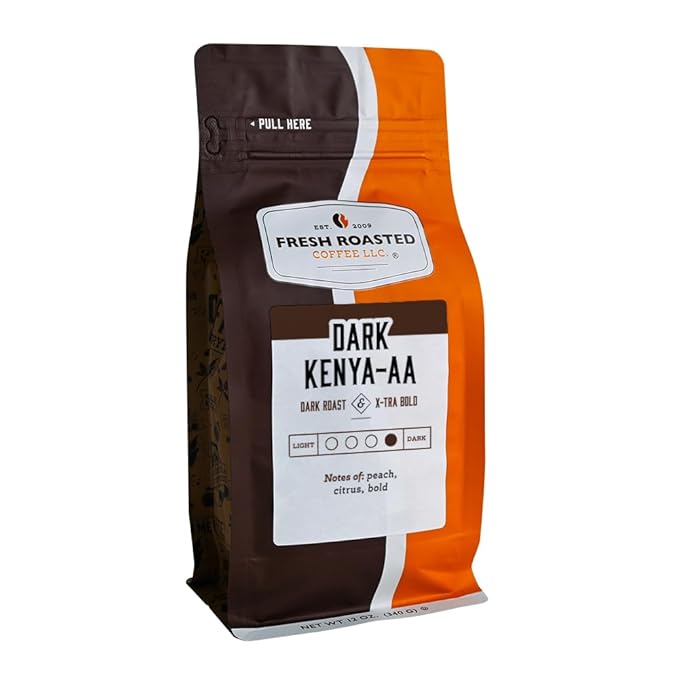 Fresh Roasted Coffee Dark Kenya AA 12 oz Dark Roast Kosher Whole Bean