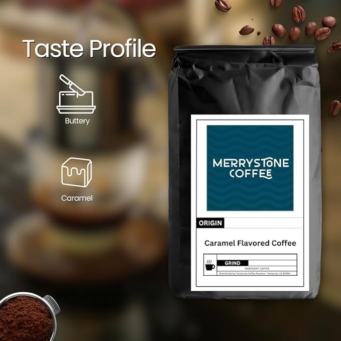 Merrystone Caramel Flavored Coffee Roasted to Order Medium Roast 5 Lb Coarse Grind