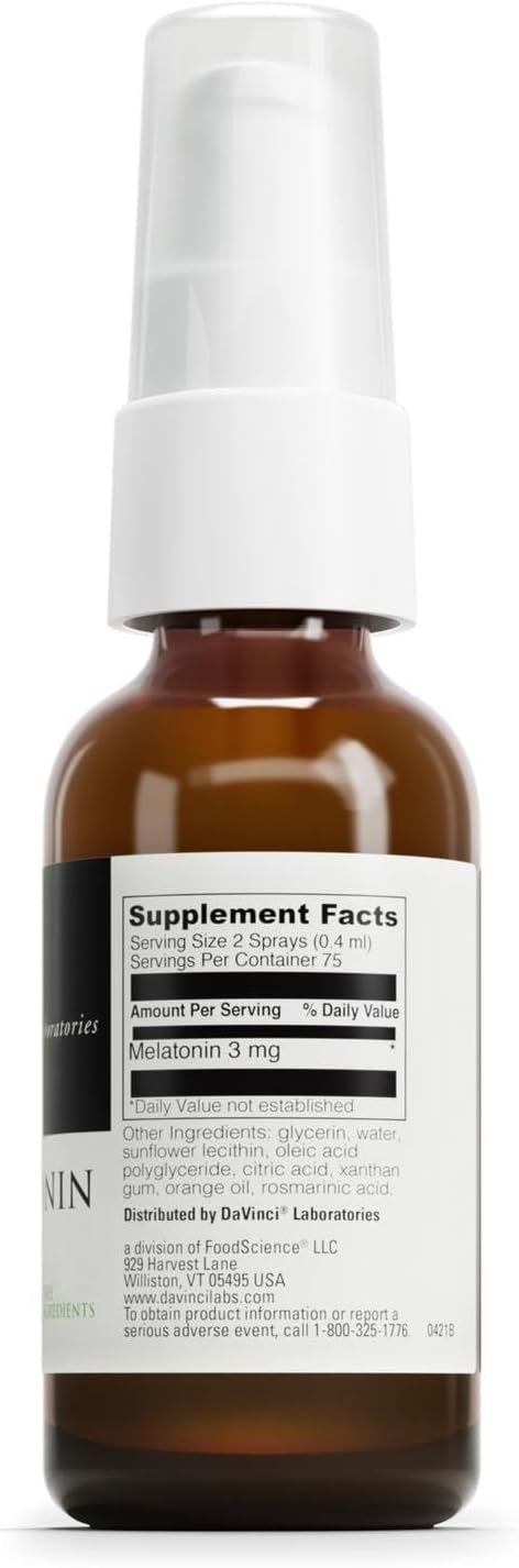 DAVINCI Labs Liposomal Melatonin Spray - Sleep Support Supplement - Bedtime Spray with 3mg Melatonin Per Serving - Fast-Acting Formula - Supports Restful Sleep - 30 mL