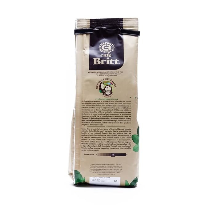 Café Britt® - Costa Rican Habitat Sloth Coffee (12 oz.) (3-Pack) - Whole Bean Arabica Coffee Kosher Gluten Free 100% Gourmet &amp Medium Light Roast