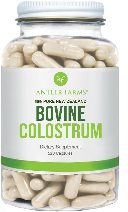 Antler Farms 100% Pure New Zealand Bovine Colostrum 220 Capsules 600mg - Grass Fed Pasture Raised Clean Sourced Cold Processed Undiluted High IgG Content