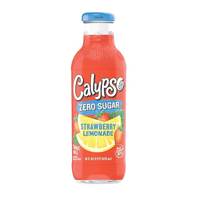 Calypso Lemonade Strawberry Lemonade Made with Real Fruit 16 Fl Oz Glass Bottles (Pack of 12)