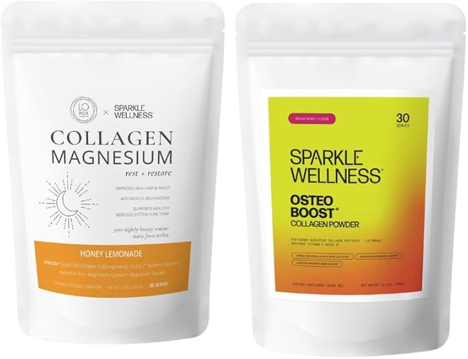Sparkle Wellness Collagen Magnesium Rest + Restore (Honey Lemonade) [30-Serves] and Bone Mineral Boost (Mixed Berry) [30-Serves | Magnesium VERISOL &amp FORTIBONE Bioactive Collagen Peptides