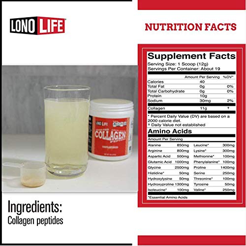 LonoLife - Unflavored Collagen Peptides with 10g Protein Paleo and Keto Friendly 8-Ounce Bulk Container - Packaging May Vary