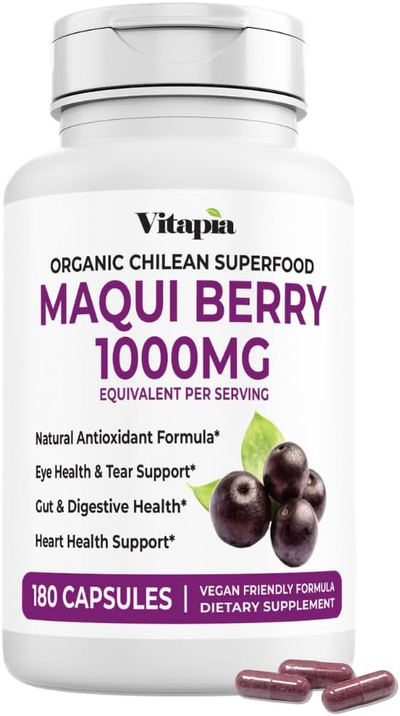 Vitapia Maqui Berry 1000mg - Maqui Berry Powder Supplement - Vegan Friendly Non-GMO and Gluten-Free - 180 Veggie Capsules