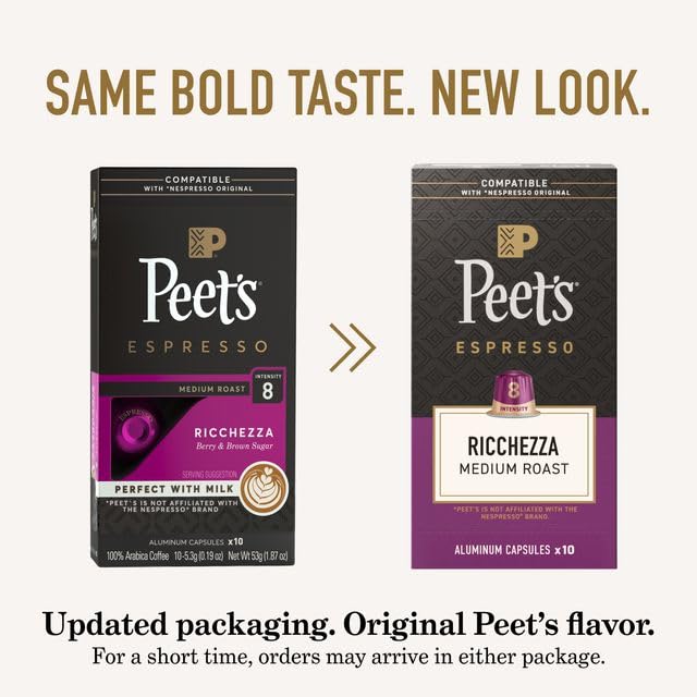 Peet's Coffee Dark and Medium Roast Espresso Capsules Variety Pack Compatible with Nespresso Original Machine 100% Arabica Coffee - Intensity 8-11 40 Count (4 Boxes of 10 Espresso Capsules)