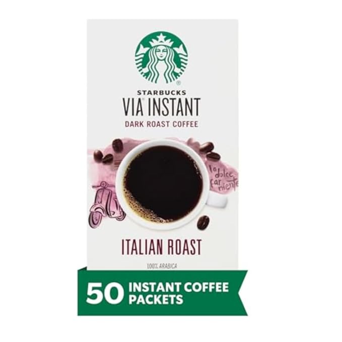 Starbucks VIA Instant Coffee Dark Roast Coffee Italian Roast 100% Arabica Single-Serve 1 Box (50 Packets)