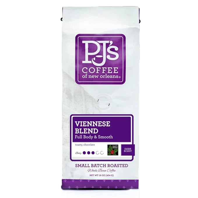 PJ's Viennese Blend - Whole Bean Flavored Coffee - Full Bodied Chocolate Flavor Perfect Balance Between Medium and Dark Bodied Buttery Pecan Notes 16 oz (Pack of 1)