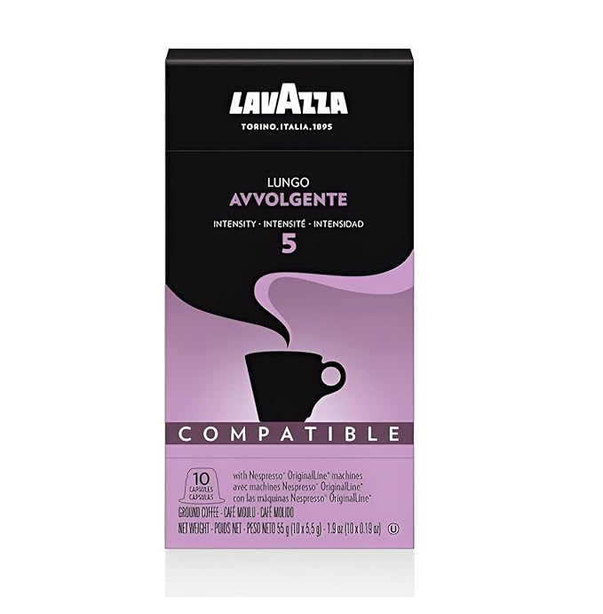 Lavazza Premium Coffee Corp Nespresso OriginalLine Compatible Capsules Avvolgente Espresso Lungo Dark Roast Coffee 10 ct