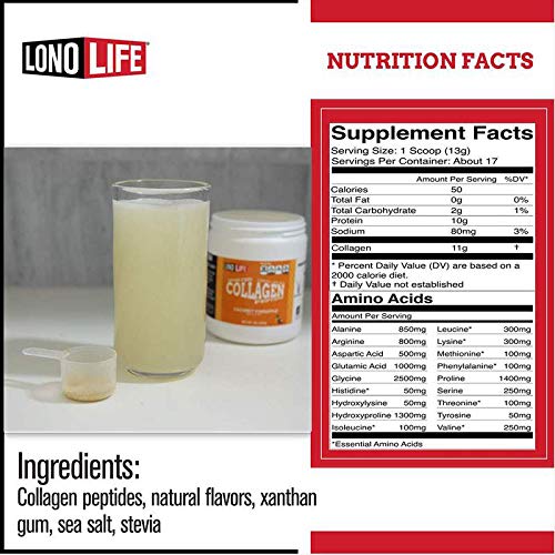 LonoLife Coconut Pineapple Collagen Peptides with 10g Protein Paleo and Keto Friendly 8-Ounce Bulk Container