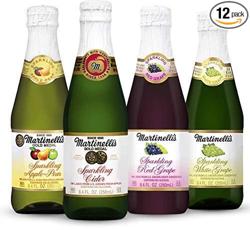 Martinelli's Sparkling Party Drinks 4 Flavor Variety Pack | Apple Cider Apple Pear Red and White Grape Juice | 12 Pack of 8.4 oz Bottles