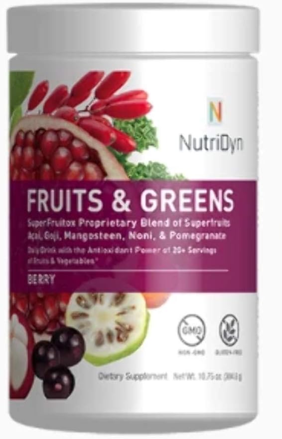 NutriDyn Fruits &amp Greens Berry Flavor *Certified Organic* w/ Acai Gogi Mangosteen Noni &amp Pomegranate Super Fruits 304.8 Grams (Berry)