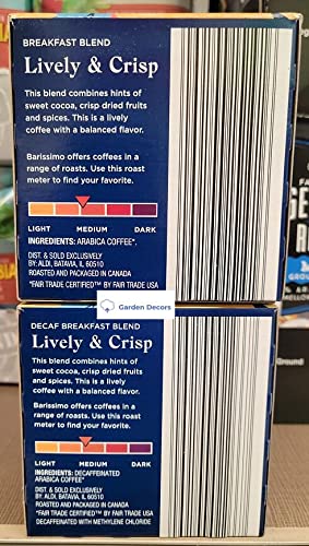Barissimo Coffee Breakfast Blend &amp DECAF Breakfast Blend Medium Roast 12 Cups 3.81oz 108g (Two Boxes)