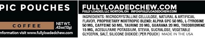 Fully Loaded Alpha Fuel Nootropic Pouches (Coffee Fuel) - Nootropic Energy Pouches with Caffeine Alpha GPC Tyrosine Taurine Guarana and More