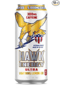 HAWK ENERGY ULTRA - Premium Sugar Free Energy Drink - 12 Pack - LIGHTNING LEMONADE - Focus and Power - 5000mg Creatine 300mg Caffeine BCAA's B6/B12 Taurine and L-Carnitine 100% Veteran Owned and