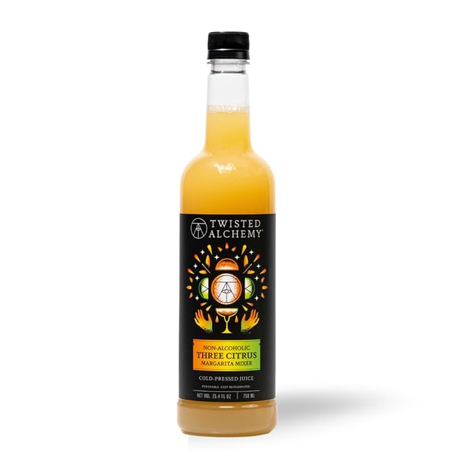 Twisted Alchemy Three Citrus Margarita Mix - Premium Margarita Mixer With Cold Pressed Juice For Craft Cocktails 50% Juice - (25 Oz Bottle Pack of 3) - All Natural Non-GMO &amp Preservative Free -