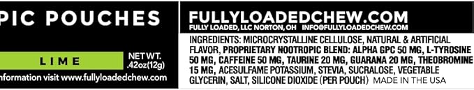 Fully Loaded Alpha Fuel Nootropic Pouches (Lime Fuel) - Nootropic Energy Pouches with Caffeine Alpha GPC Tyrosine Taurine Guarana and More