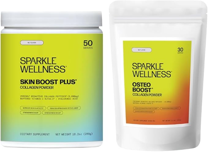 Sparkle Wellness Skin Boost Plus (No Flavor) [50-Serves] &amp Bone Mineral Boost (No Flavor) [30-Serves] | Collagen with VERISOL and FORTIBONE to Improve Skin Hair &amp Nail Health &amp Support Bo